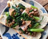納豆と小松菜のカレー風味トースト作り方4写真
