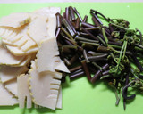 簡単♪豚もも肉タケノコ蕨の味噌カレー炒め作り方1写真