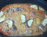 ワンポットで♡鯖と茄子のトマト味噌パスタ作り方3写真