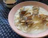 乾麺の冷麦であさりの豆乳汁麺作り方7写真