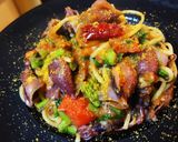 蛍烏賊と菜の花のスパゲッティカラスミがけ作り方13写真
