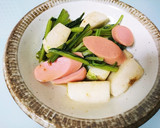 簡単♫蕪と魚肉ソーセージのバタポン炒め作り方4写真