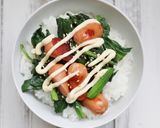 ランチに♪ウインナーとほうれん草の簡単丼作り方5写真