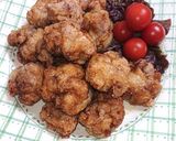 醤油マヨの豚こまボール唐揚げとプチトマト作り方5写真