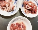 レンジ梅干しカレー豚こまのせドーム蒸し作り方1写真