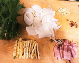 簡単　水菜とお揚げの和風パスタ作り方1写真