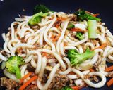 高野豆腐の味噌そぼろで！焼きうどん作り方4写真