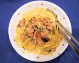 熱燻サーモンとほうれん草のクリームパスタ作り方15写真