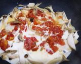 鶏ハムときのこのトマトクリームパスタ作り方3写真