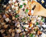 なす厚揚げ挽き肉残り色々甜麺醤味丼ぶり作り方1写真