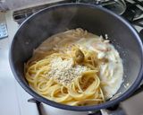 ブナピーと海老の柚子胡椒豆乳クリームパスタ作り方7写真