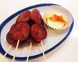 簡単スピードおつまみ　ベビーハム焼き串作り方2写真