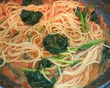 えびぷりほうれん草のトマトクリームパスタ作り方3写真