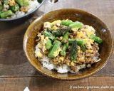 アスパラと挽肉の玉子とじ丼作り方7写真