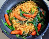 チョリソーとニラの旨辛焼きそば作り方10写真