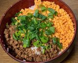 大豆ミートの肉味噌と炒り卵の丼作り方5写真