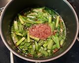 小松菜とひき肉のもつ煮風スープ作り方4写真