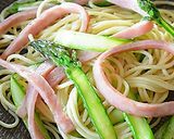 シャウベーコロンとアスパラと温玉のパスタ作り方5写真