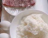 ステーキ肉とにんにくでスタミナ炒飯作り方1写真
