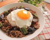 カフェ風♪なすとピーマンの甘辛肉味噌丼作り方8写真