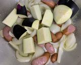 ソーセージ、茄子、玉葱のトマトパスタ作り方4写真