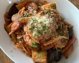 ソーセージ、茄子、玉葱のトマトパスタ作り方8写真