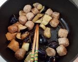 簡単中華風ナスと肉だんごの味噌パスタ作り方4写真