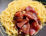 鰹の漬けのネギだく和風パスタ作り方7写真