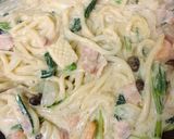 小松菜とベーコンのカルボナーラ風うどん♪作り方6写真