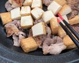 水菜(豆苗)と豚こまと厚揚げの卵とじ。作り方3写真