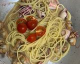 真鯛のスープで作るイカとアサリのパスタ作り方5写真