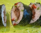 カリカリ梅とカブの葉の焼肉海苔巻き♡作り方13写真