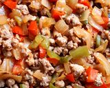 エスニック風パプリカとピーマンのひき肉丼作り方4写真