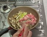 きのこと牛肉の月見すき焼き和風パスタ♪作り方4写真