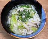 超簡単！具沢山のもつ鍋風（ニンニク醤油）うどん作り方6写真