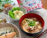 高たんぱく★スキムミルク入りきのこ味噌汁作り方3写真