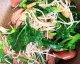 つる紫ともやしウインナーのオイスター炒め作り方5写真