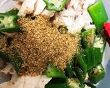 オクラとささみの味道楽でごま和え作り方2写真