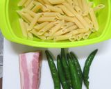 ベーコンと青唐辛子のレンジでパスタ作り方1写真
