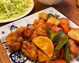 豪快に肉を食べる黒酢鶏作り方8写真
