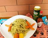 人参葉とカボチャの種のジェノベーゼパスタ作り方3写真