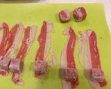 成型肉にバラ肉巻いた、サイコロステーキ作り方2写真