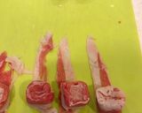 成型肉にバラ肉巻いた、サイコロステーキ作り方3写真