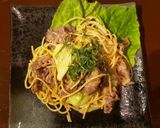 大葉と牛肉と野菜の和風柚子胡椒醤油パスタ作り方5写真