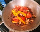 トマトパプリカ牛肉マッシュルームパスタ作り方5写真