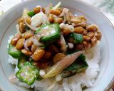朝食定番♡茗荷オクラ納豆ご飯作り方3写真