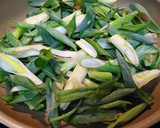 九条ねぎとやきとり缶で炒め物(塩味)作り方1写真