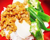 豆腐のっけ丼、オクラ納豆添え(^^)作り方3写真