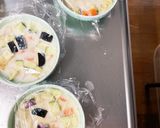 レンジ味噌ミルクスープ豚こまのせドーム蒸作り方4写真