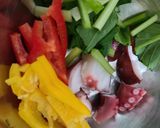 たこと江戸菜とパプリカのガ−リック炒め作り方2写真